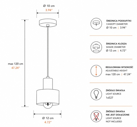 Pendant lamp 1xE27 LUCE BLACK