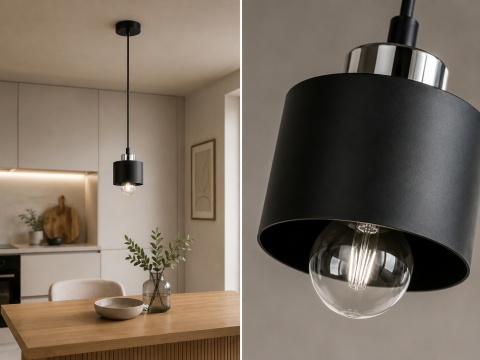 Pendant lamp 1xE27 SIMPLY BLACK/SILVER