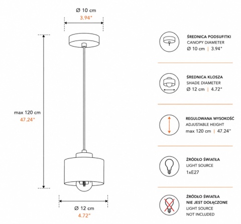 Lampa wisząca 1xE27 SIMPLY WHITE