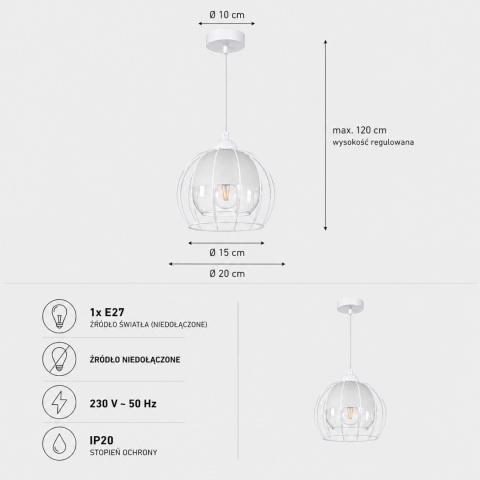 Pendant lamp 1xE27 SOLO WHITE