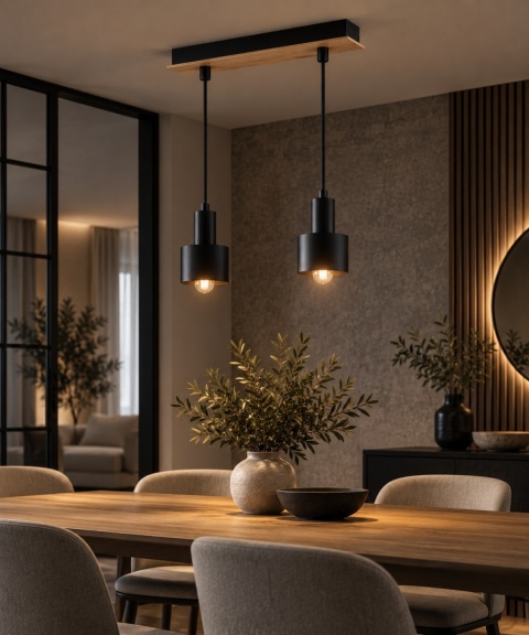 Pendant lamp 2xE27 LUCE BLACK WOOD