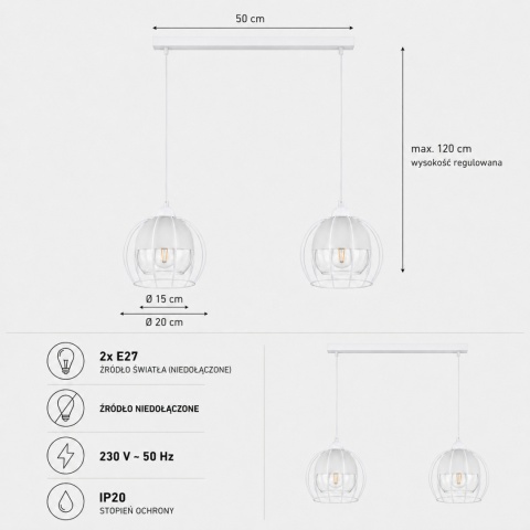 Pendant lamp 2xE27 SOLO WHITE