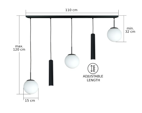 Lampa wisząca 3xE14 + 2xGU10 Mondi Black