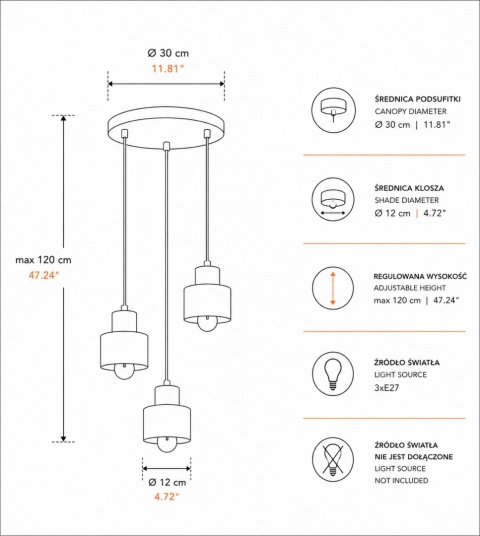 Pendant lamp 3xE27 LUCE BLACK SILVER