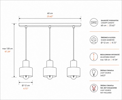Pendant lamp 3xE27 LUCE BLACK WOOD