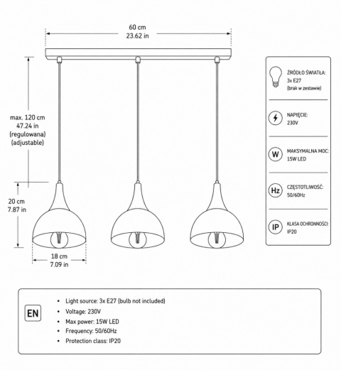 Lampa wisząca 3xE27 Rea Gold