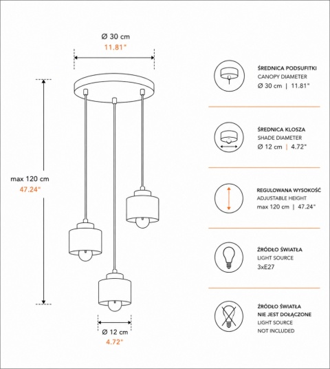 Lampa wisząca 3xE27 SIMPLY WHITE