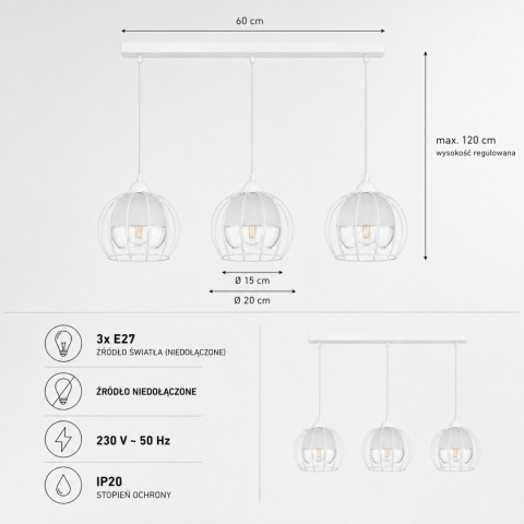 Pendant lamp 3xE27 SOLO WHITE