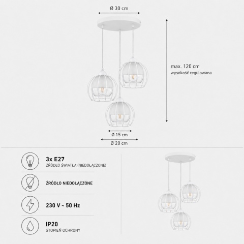 Lampa wisząca 3xE27 SOLO WHITE