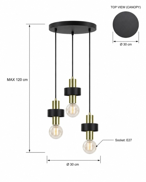 Pendant lamp 3xE27 UNICA BLACK/GOLD