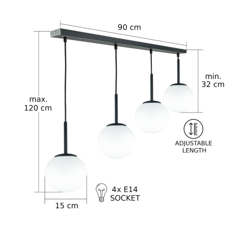 Pendant Lamp 4xE14 Mondi Black