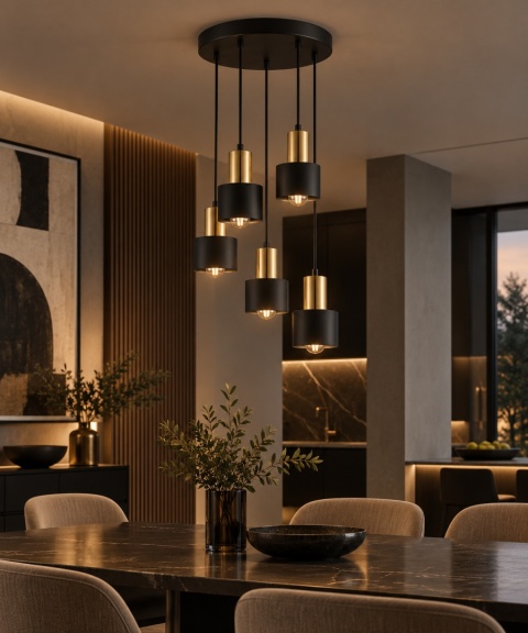 Lampa wisząca 5xE27 LUCE BLACK GOLD