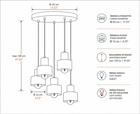 Pendant lamp 5xE27 LUCE BLACK