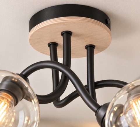 Lampa sufitowa 3xE27 EVIE BLACK/WOOD