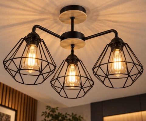 Lampa sufitowa 3xE27 FOSKAL BLACK WOOD