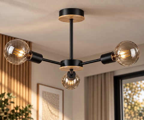 Lampa sufitowa 3xE27 SUN WOOD BLACK