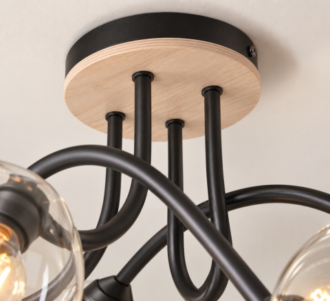 Lampa sufitowa 4xE27 EVIE BLACK/WOOD