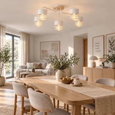 Lampa sufitowa 5xE27 CASA WHITE WOOD