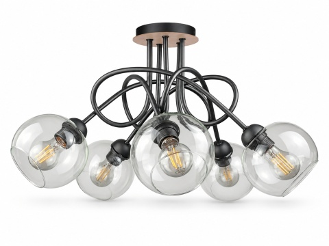 Lampa sufitowa 5xE27 EVIE BLACK/WOOD
