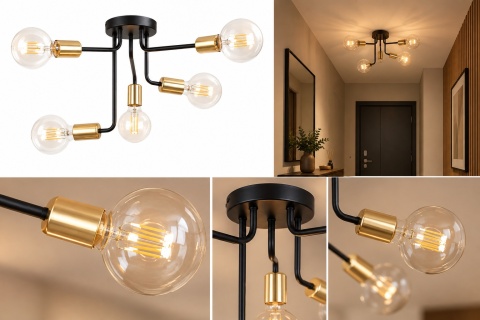 Lampa sufitowa 5xE27 NIXON BLACK/GOLD