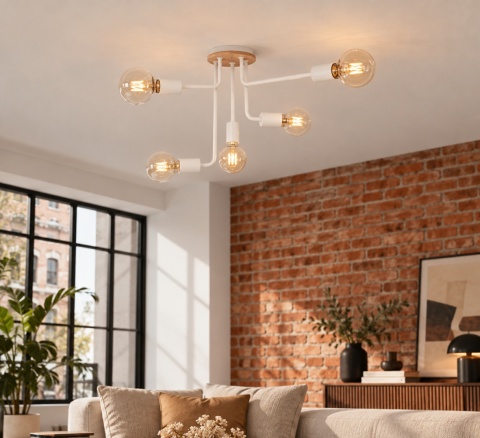 Lampa sufitowa 5xE27 NIXON WOOD WHITE