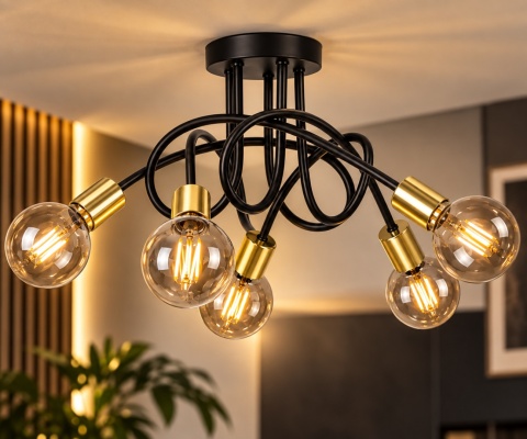 Lampa sufitowa 5xE27 RUMBA BLACK/GOLD