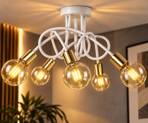 Lampa sufitowa 5xE27 RUMBA WHITE/GOLD