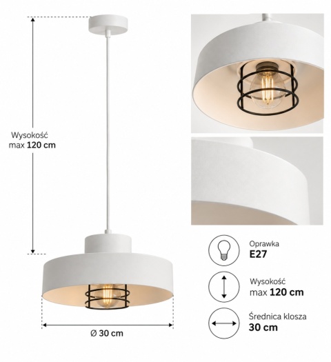 Lampa wisząca 1xE27 BOSSI II BLACK/WHITE