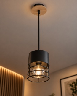 Lampa wisząca 1xE27 CASA BLACK/WOOD