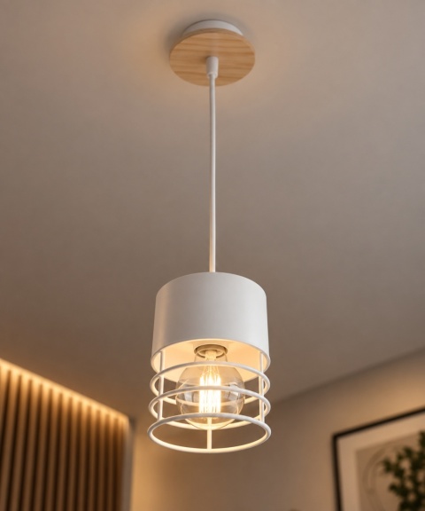 Lampa wisząca 1xE27 CASA WHITE/WOOD