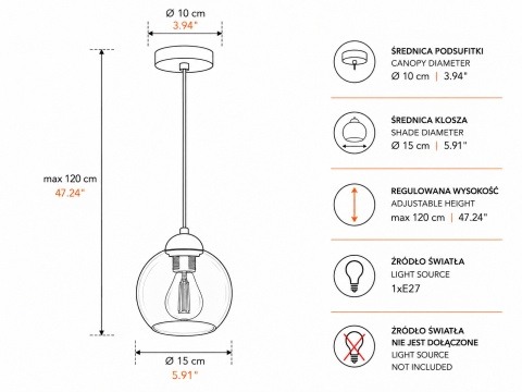 Lampa wisząca 1xE27 MIRAGE BLACK/SILVER