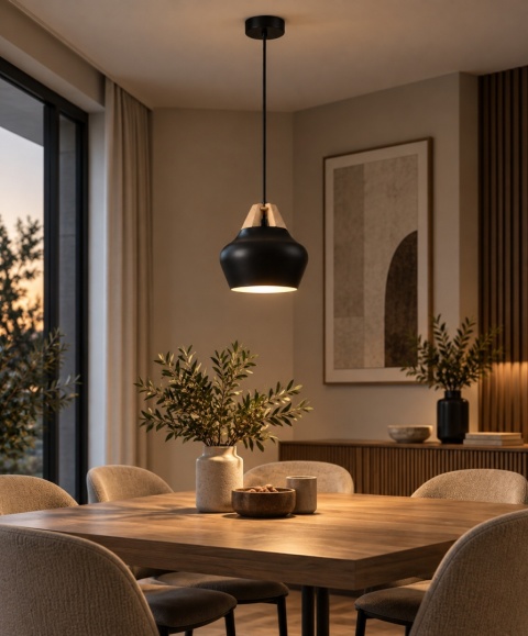 Lampa wisząca 1xE27 NEGRO WOOD NATURAL/BLACK
