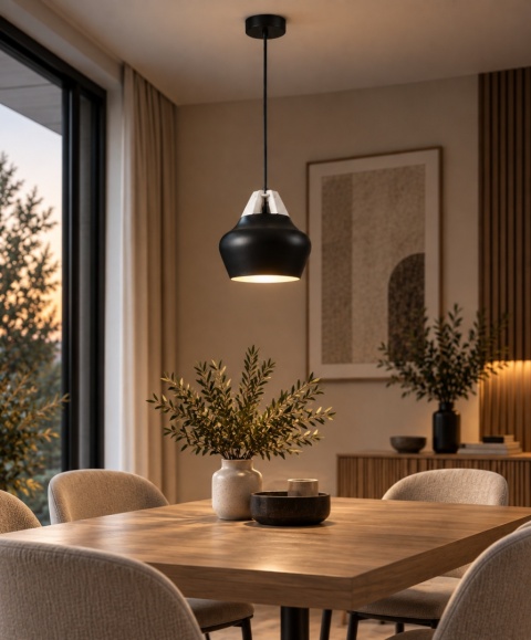 Pendant lamp 1xE27 NEGRO WOOD WHITE/BLACK