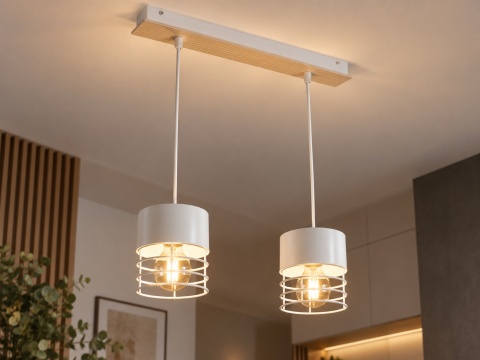 Lampa wisząca 2xE27 CASA WHITE/WOOD