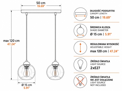 Lampa wisząca 2xE27 MIRAGE BLACK/GOLD