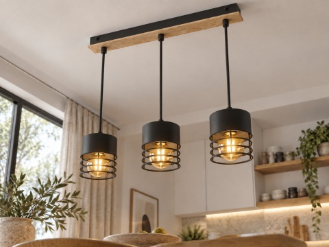 Lampa wisząca 3xE27 CASA BLACK/WOOD
