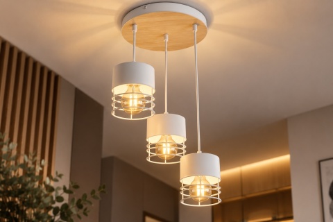 Lampa wisząca 3xE27 CASA WHITE/WOOD