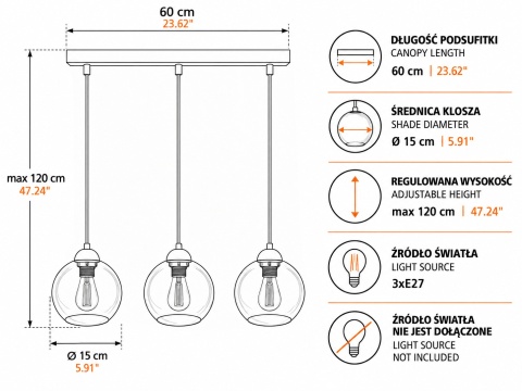 Lampa wisząca 3xE27 MIRAGE BLACK/SILVER
