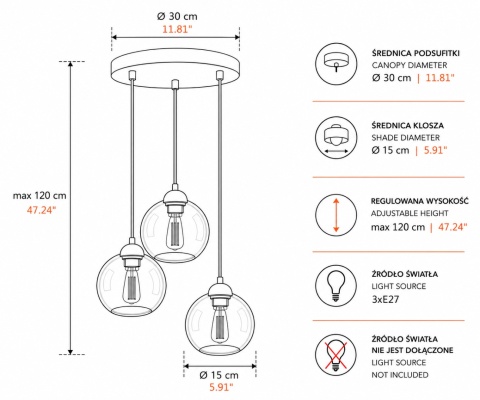 Lampa wisząca 3xE27 MIRAGE BLACK