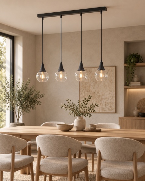 Lampa wisząca 4xE27 LACRIMA CLEAR BLACK