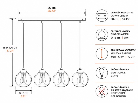 Lampa wisząca 4xE27 MIRAGE BLACK/GOLD