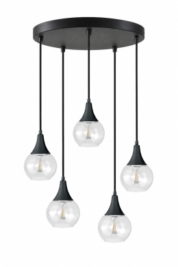 Lampa wisząca 5xE27 LACRIMA CLEAR BLACK