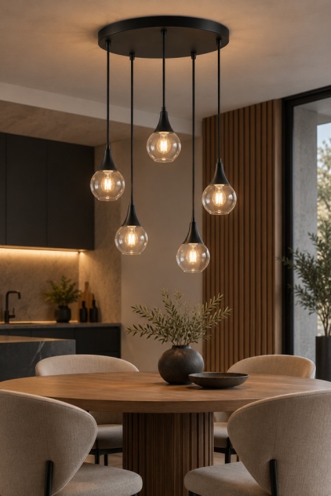 Lampa wisząca 5xE27 LACRIMA CLEAR BLACK