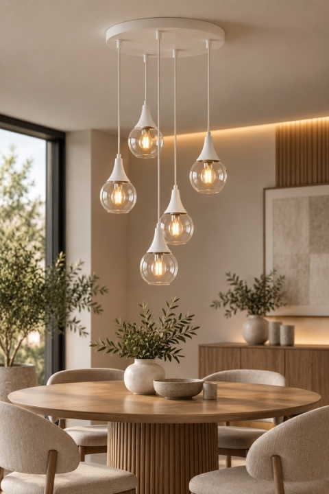 Lampa wisząca 5xE27 LACRIMA CLEAR WHITE