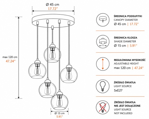 Lampa wisząca 5xE27 MIRAGE WHITE