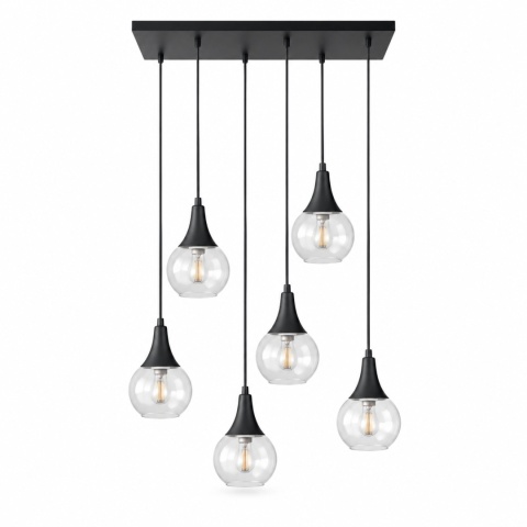 Lampa wisząca 6xE27 LACRIMA CLEAR BLACK