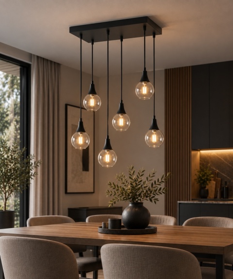 Lampa wisząca 6xE27 LACRIMA CLEAR BLACK