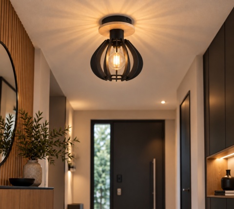 Lampa sufitowa 1xE27 NICOLETA BLACK AND NATURAL 810