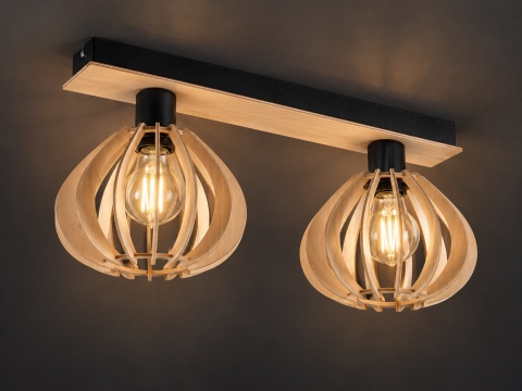 Lampa sufitowa 2xE27 NICOLETA NATURAL AND BLACK 822