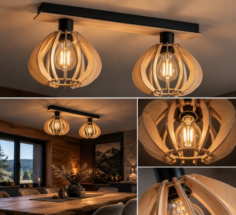 Lampa sufitowa 2xE27 NICOLETA NATURAL AND BLACK 822